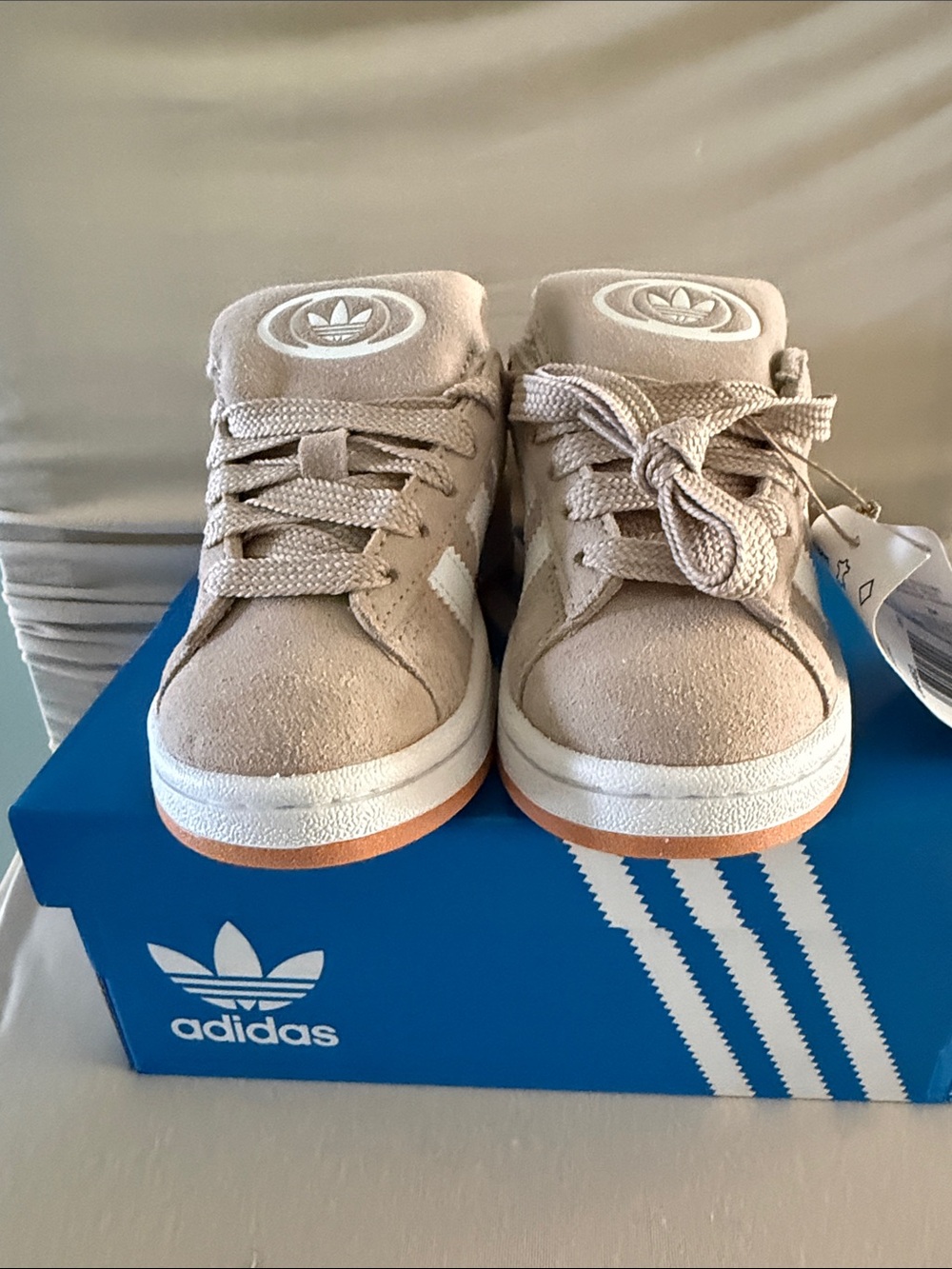 adidas Kids Beige Suede Sneakers with Gum Outsole